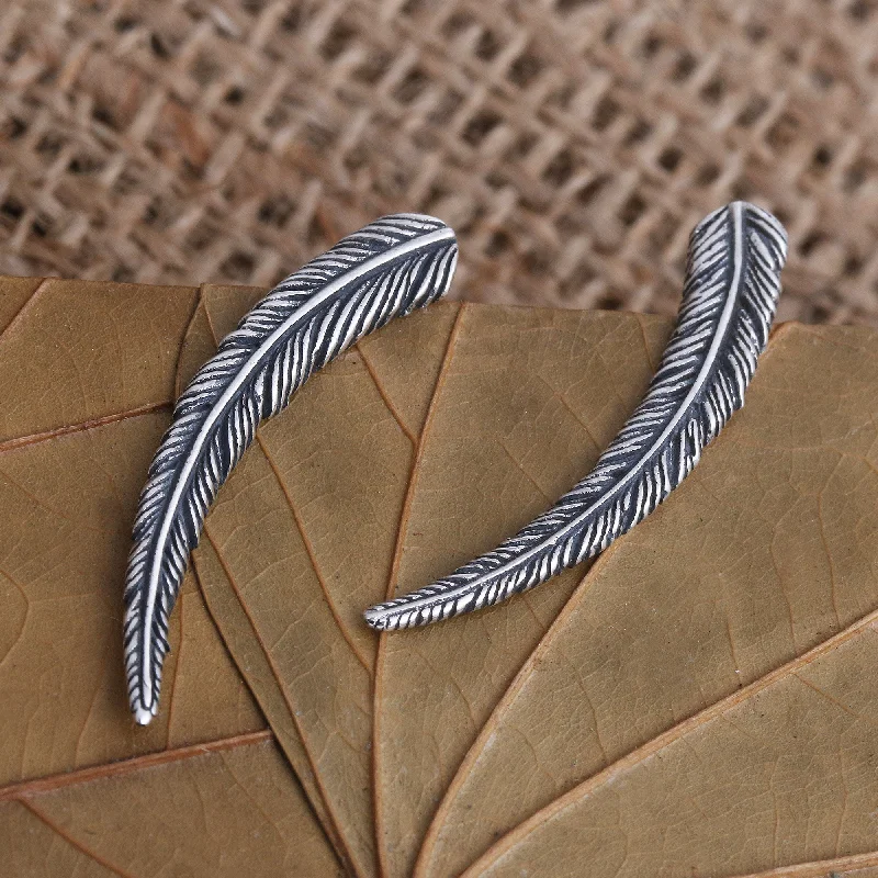 birthstone earrings for moms -Coconut Leaf Ear Climber Earrings in Sterling Silver