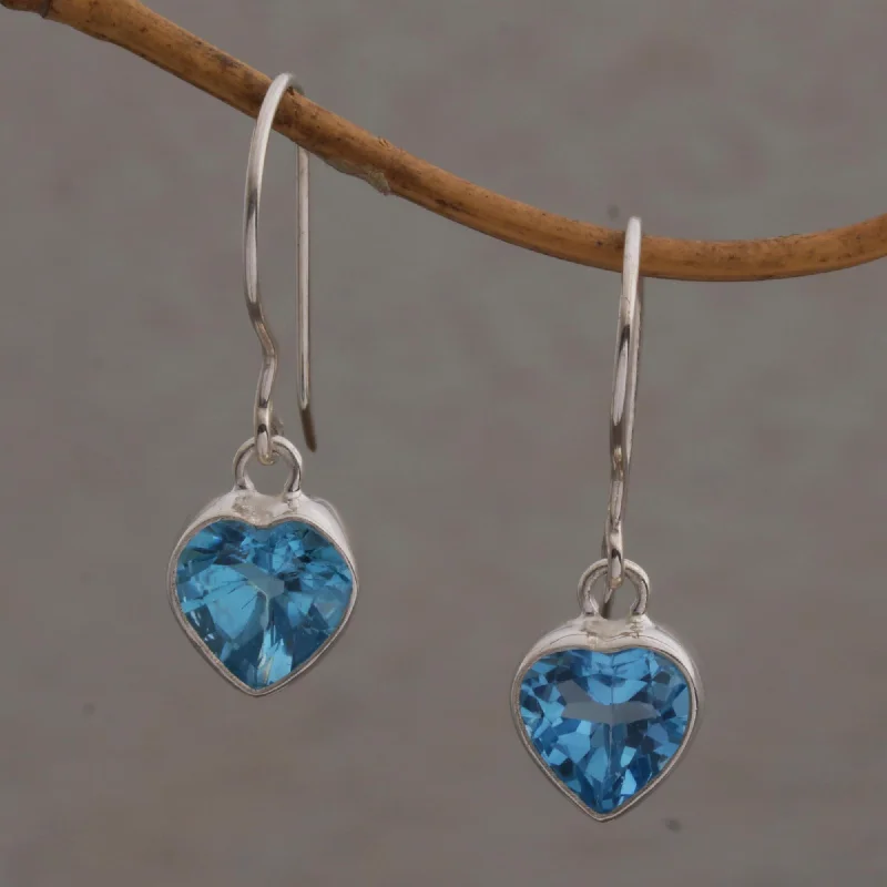 long drop earrings for women -Color of Love Blue Topaz Heart-Shaped Dangle Earrings from Bali