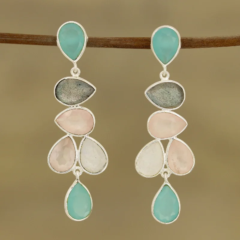 heart-shaped earrings for women -Colorful Teardrops Teardrop Multi-Gemstone Dangle Earrings from India