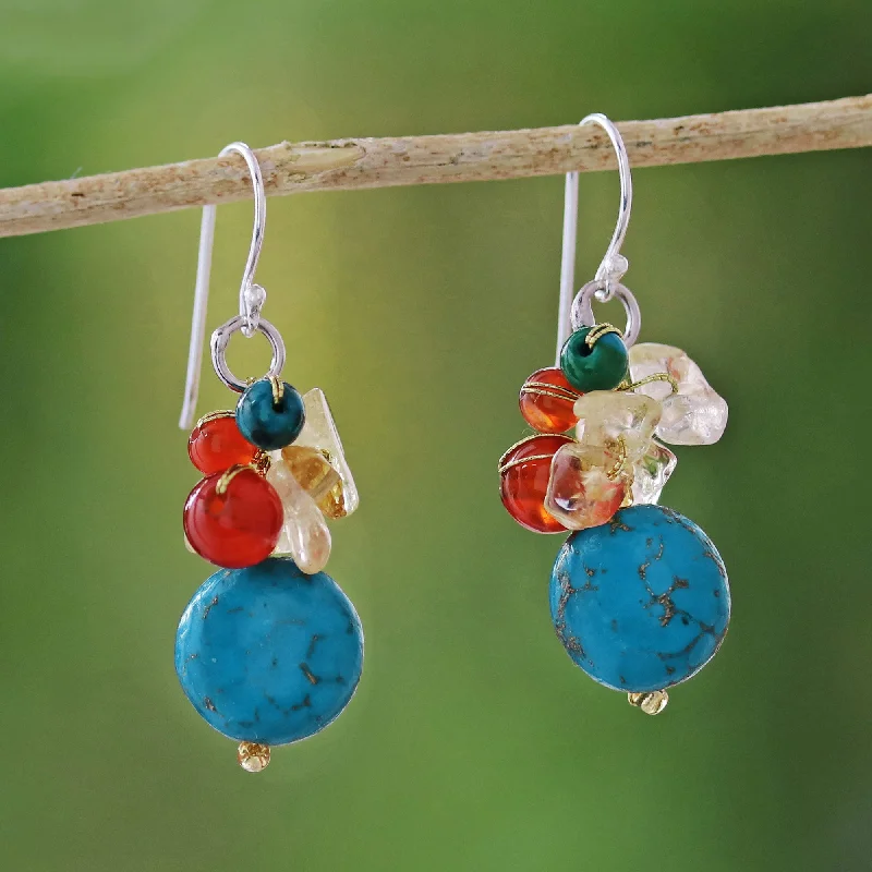 boho style earrings for women -Colorful Wonder Multi-Gemstone & Silver Earrings