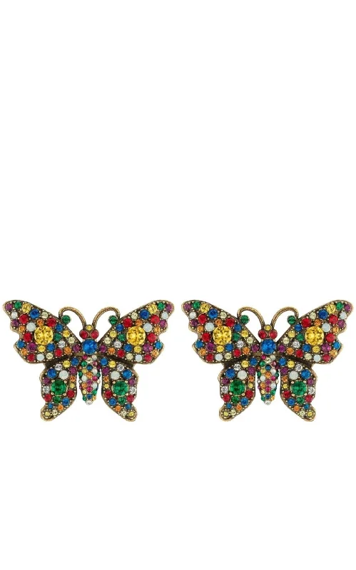 diamond drop earrings for women -Crystal Studded Butterfly Earrings