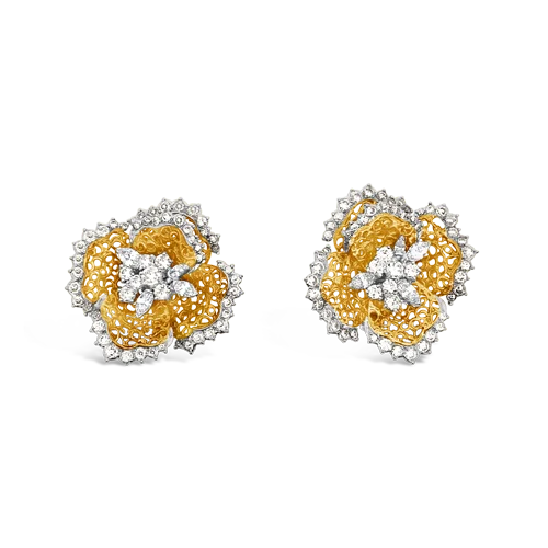 tassel earrings for women -Diamond Flower Pin & Earrings Set