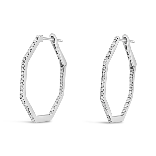 gold ear cuff earrings -Diamond Octagon Hoop Earrings