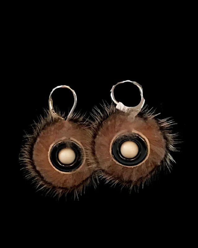 statement earrings for special occasions -Earrings- W. Grant, Ivory, Hematite, & Fur