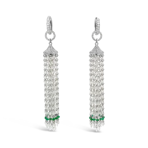 snowflake earrings for winter -Emerald & Diamond Tassel Earrings