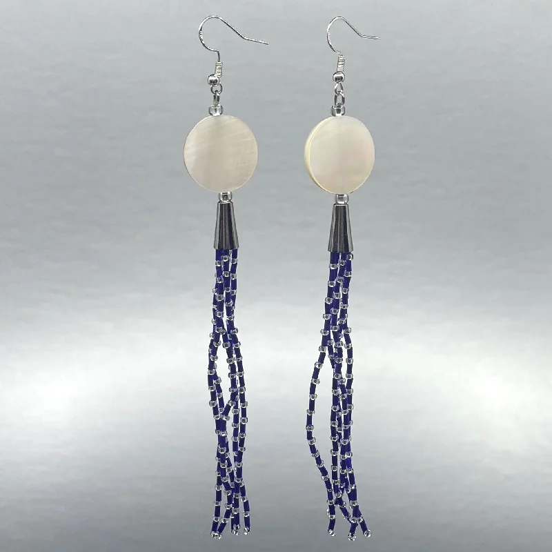 opal earrings for women -ER - Hoover Girls; Beaded Tassel, Mother of Pearl