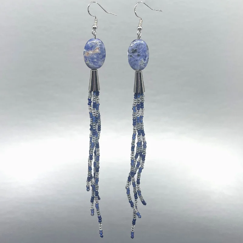 men’s diamond stud earrings -ER - Hoover Girls; Beaded Tassel, Sodalite