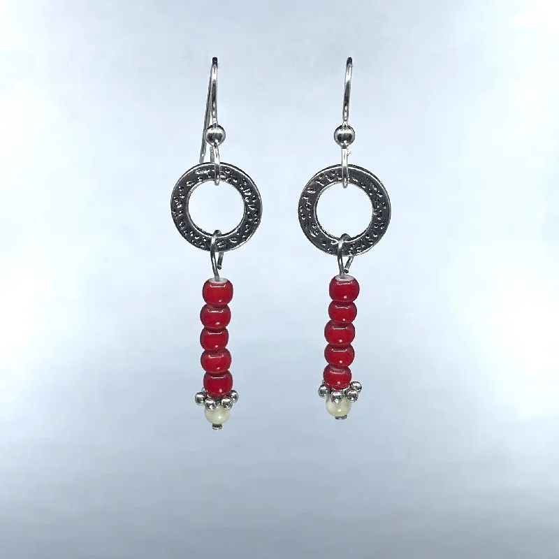 bar drop earrings for women -ER - J. Hopkins; White Heart, Circle, Fossilized Mammoth