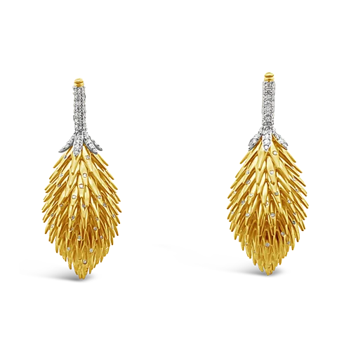 nature-inspired earrings for women -Gold & Diamond Pinecone Estate Earrings