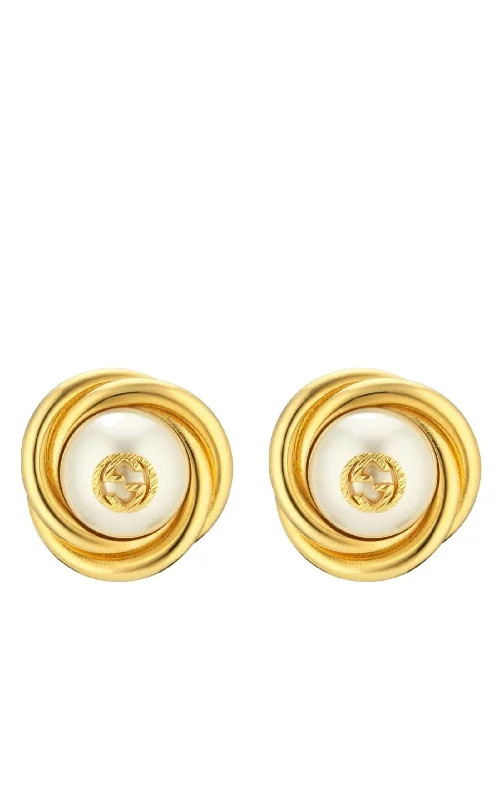 luxury diamond earrings for women -Gold-tone Double G Faux Pearl Clip-on Earrings