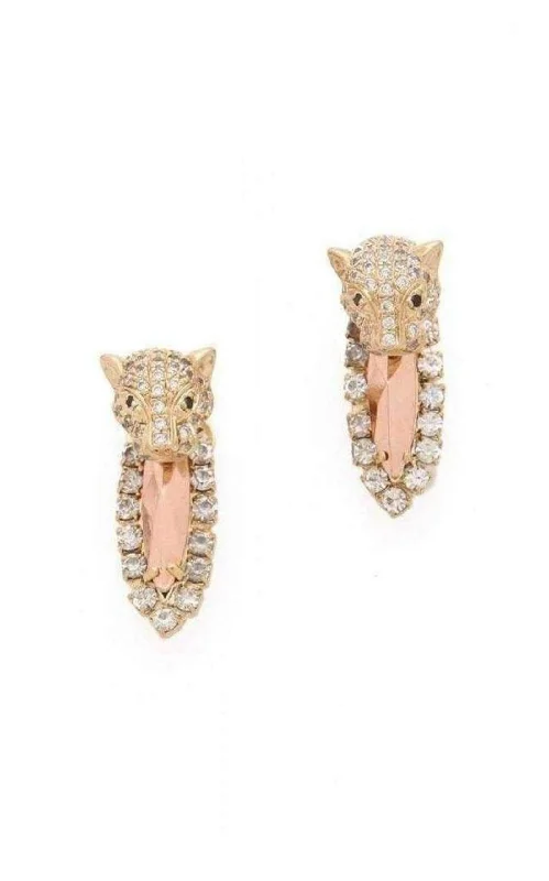 elegant drop earrings for evening wear -Brass Rhinestone Cheetah Head Earrings