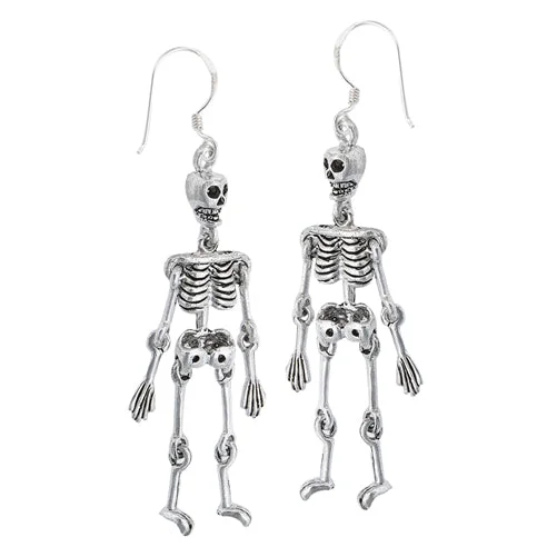 sun and moon earrings for women -Moveable Sterling Silver Science SKELETON Bone Earrings