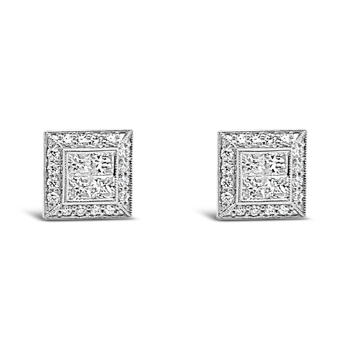 crescent moon earrings for women -Multi-diamond Earrings in Square Setting