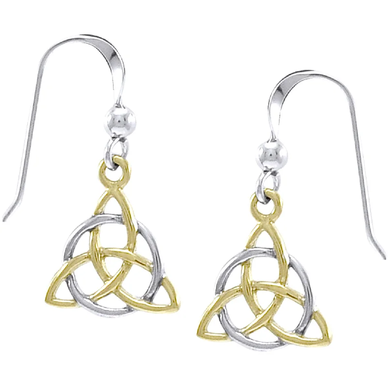 luxury chandelier earrings for women -Trinity Knot - Two Tone Triquetra 14k Gold Plated Sterling Silver Hook Earrings