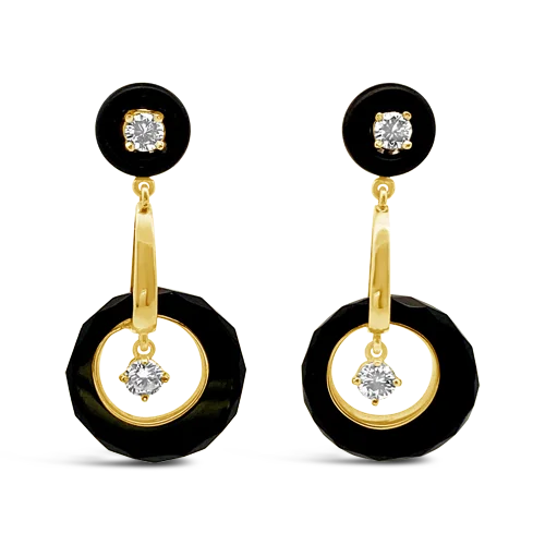 personalized letter earrings for women -Onyx & Diamond Estate Earrings