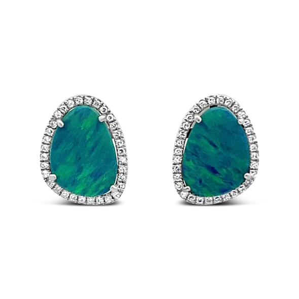 hoop earrings with charms -Opal Doublet & Diamond Earrings