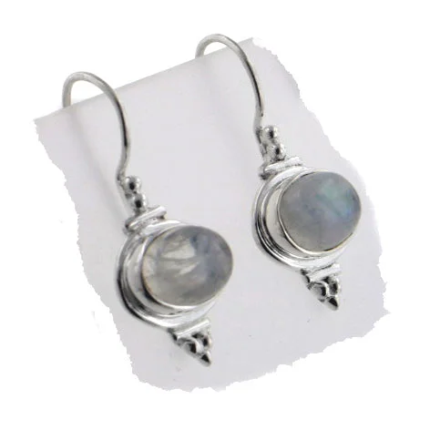 shell earrings for beach lovers -Oval Rainbow Moonstone Drops Sterling Silver Earrings