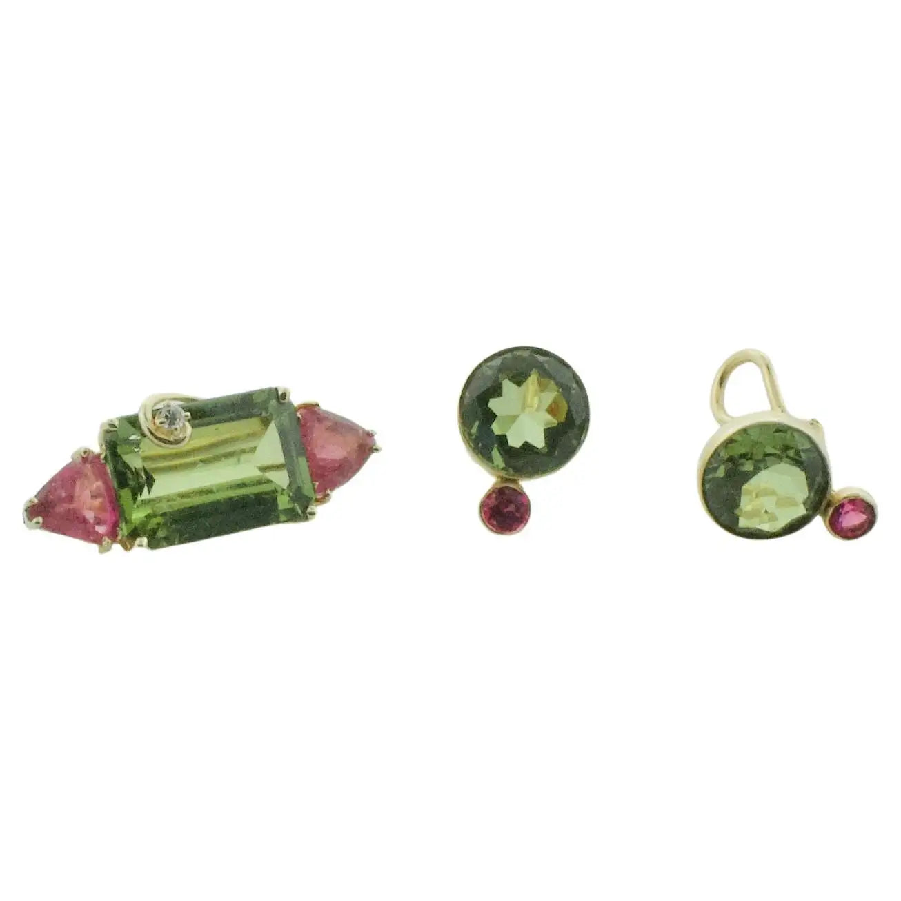 tassel earrings for women -Peridot and Tourmaline Brooch and Earrings Set