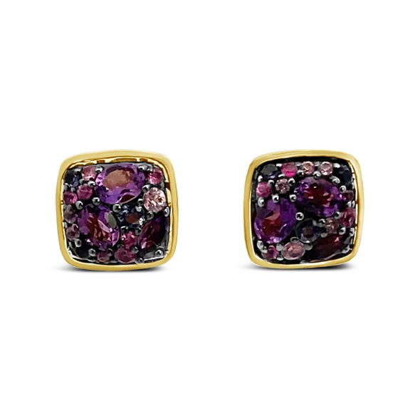 bar stud earrings for women -Pink Sapphire, Amethyst & Iolite Earrings