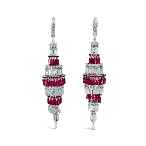 silver threader earrings for women -Ruby & Diamond Chandelier Earrings