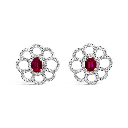 delicate pearl earrings for women -Ruby & Diamond Flower Earrings