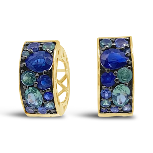 gold ear cuff earrings -Sapphire & Tsavorite Hoop Style Earrings