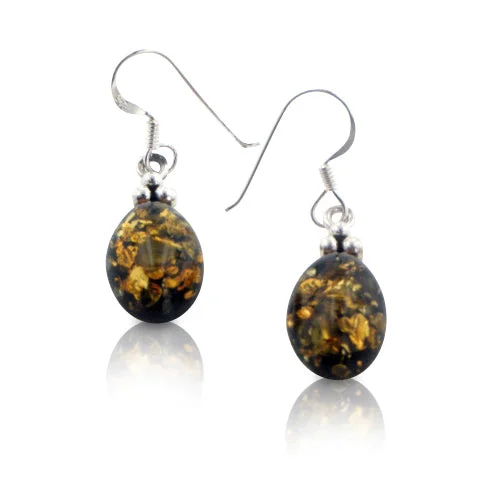 luxury diamond earrings for women -Simple Oval Baltic Amber Sterling Silver Hook Earrings