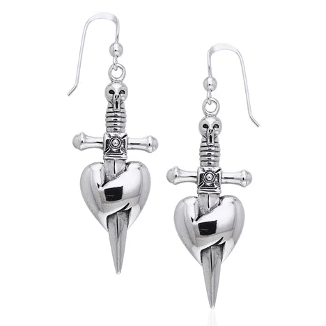 cubic zirconia stud earrings -Dagger through the Heart - Skull and Sword Pirate Earrings Sterling Silver