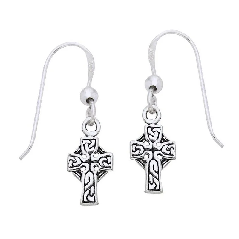 heart dangle earrings for women -Small Sterling Silver Irish Celtic Knot Cross Hook Earrings