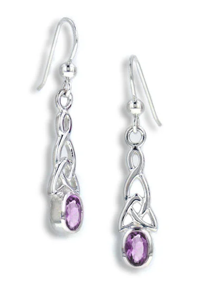 cartilage earrings for multiple piercings -Sterling Silver Celtic Knot and Genuine Amethyst Hook Earrings