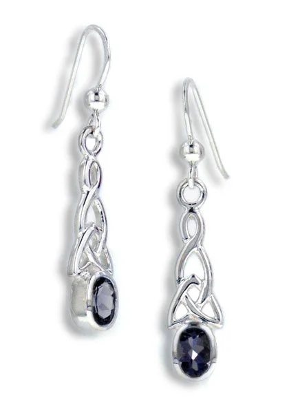 crystal chandelier earrings for women -Sterling Silver Celtic Knot and Genuine Violet Blue Iolite Hook Earrings