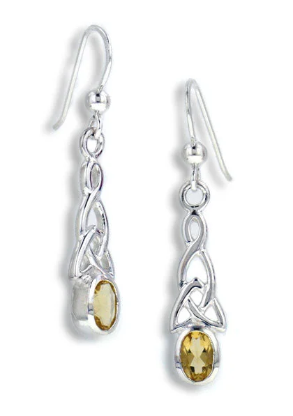 statement pearl earrings for women -Sterling Silver Celtic Knot and Genuine Golden Citrine Hook Earrings