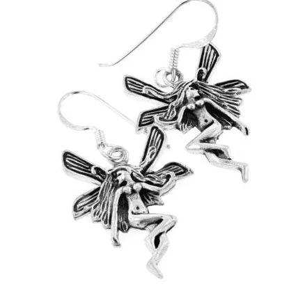 floral earrings for women -Detailed Sterling Silver Fairy or Faery Princess Pixie Hook Earrings