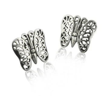 bohemian tassel earrings for women -Sterling Silver Filigree Butterfly Post Studs Earrings