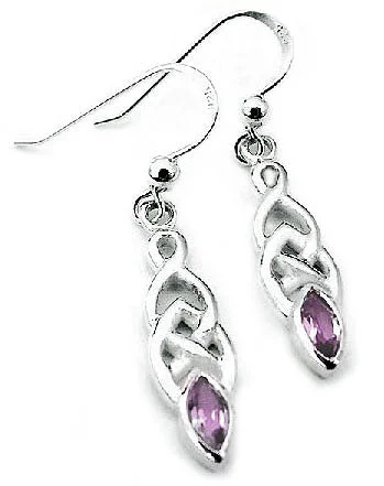 delicate pearl earrings for women -Interlacing Celtic Knot Hook Earrings with Sterling Silver and Marquise Amethyst