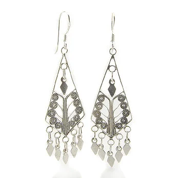 drop earrings for bridesmaids -Sterling Silver Ornate Gypsy Dangling Arrowheads Drop Earrings