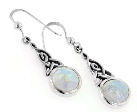 zodiac sign earrings for women -Sterling Silver Rainbow Moonstone Celtic Knot Earrings