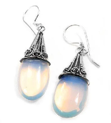 small huggie earrings for everyday wear -Sterling Silver Sea-Opal Loose Glass Teardrop Earrings