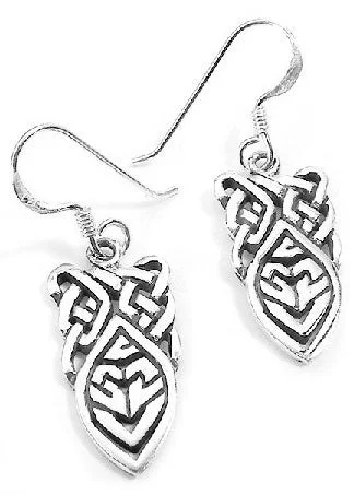 trendy ear cuff earrings for women -Sterling Silver Unusual Celtic Knot Drop Hook Earrings