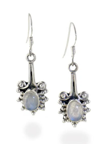 snowflake earrings for winter -Sterling Silver Victorian Style Genuine Rainbow Moonstone Earrings