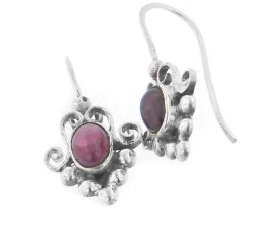 elegant drop earrings for evening wear -Sterling Silver Victorian Type Red Garnet Hook Earrings