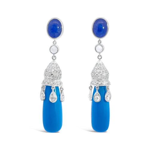 bold statement earrings for women -Turquoise, Diamond & Sapphire Estate Earrings