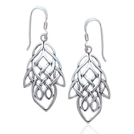 bold chandelier earrings for women -Unique Celtic Knot Maple Leaf Large Sterling Silver Earrings