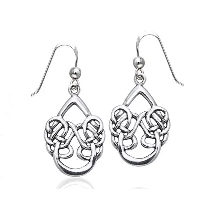 sterling silver stud earrings -Unusual Sterling Silver Dancing Water Celtic Knot Hook Earrings