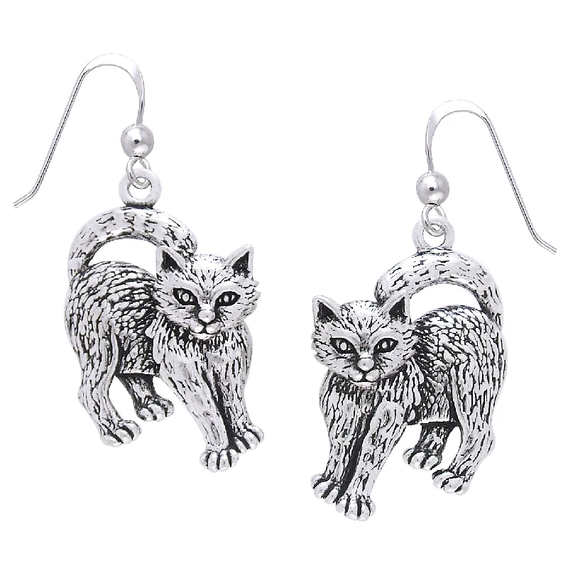 vintage clip-on earrings for women -Whimsical Movable Head Kitty Cat Earrings in Solid Sterling Silver